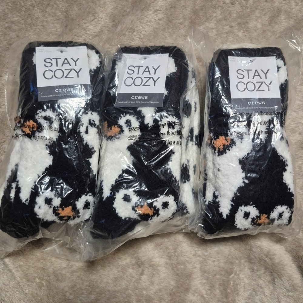 Stay Cozy Penguin Polka Dot Fuzzy Crew Socks 6 Pairs Bundle Black White OS 4-10